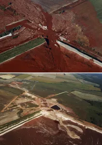 Images Dated 2011 September: Combo photo shows the alumina waste reservoir near Kolontar after it broke