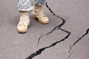 Hawaii Prints: Cracks are visible along a road in the Leilani Estates subdivision during ongoing