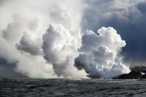 Hawaii Prints: After crossing Hwy 137, laze rises where the lava hit the ocean during the eruption of