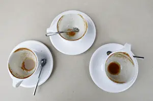 Three empty cups on a table are pictured at the Silver lake location of Intelligentsia Coffee
