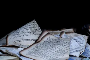 Prints of Damaged books are pictured in a mosque after it was destroyed by a fire in Berlin, Germany, March 11, 2018. REUTERS/Axel Schmidt Germany Prints: Damaged books are pictured in a mosque after it was destroyed by a fire in Berlin