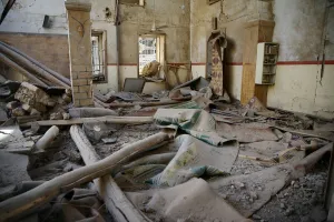 Mideast Prints: A damaged mosque is seen in the besieged town of Douma in eastern Ghouta in Damascus