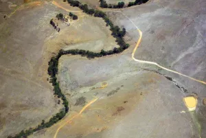 Dams containing small amounts of water can be seen in drought-affected farming area Dams containing small amounts of water can be seen in drought-affected farming area