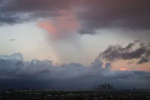 Storm Prints: The downtown Los Angeles skyline is surrounded by clouds during heavy rains in Los