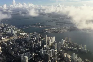 Downtown Miami is pictured in this aerial photo as clouds begin to form in advance of Downtown Miami is pictured in this aerial photo as clouds begin to form in advance of