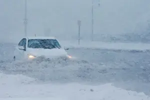 Prints of Drivers make their way along the flooded Beach Road after the ocean overtopped the seawall during a winter snowstorm in the Boston suburb of Lynn, Massachusetts, U.S. January 4, 2018 USA Prints: Drivers make their way along the flooded Beach Road after the ocean overtopped