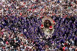Faithful attend the procession of Senor de Los Milagros ( Lord of Miracles ), Peru s