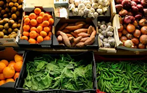 FILE PHOTO: Fruit and vegetables are displayed at a greengrocers in Bilbao