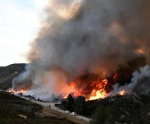 Wildfire Prints: Fire fighters attack the Thomas Fireas north flank with backfires as they continue to