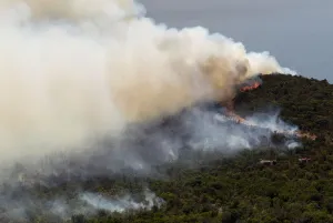 Images Dated 2017 July: Firefighters try to control a forest fire at Lustica peninsula near Tivat