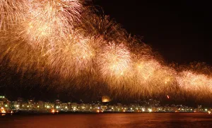 Prints of Fireworks explode above Copacabana beach in Rio de Janeiro January 1, 2013 Brazil Prints: Fireworks explode above Copacabana beach in Rio de Janeiro