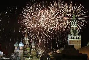 Fireworks explode in the sky during New Year celebrations in Moscows Red Square