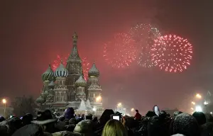 Prints of Fireworks explode over St. Basil Cathedral at Red Square during New Years Day celebrations in Moscow January 1, 2011. REUTERS/Mikhail Voskresensky (RUSSIA - Tags: SOCIETY IMAGES OF THE DAY) Russia Prints: Fireworks explode over St. Basil Cathedral at Red Square during New Years Day