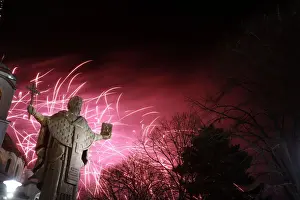 New Year Prints: Fireworks explode over the St. Sava monument during the Orthodox Christian New Years Day