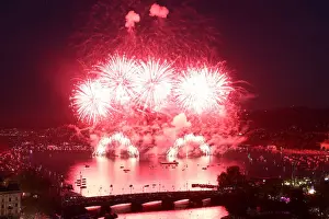 Celebration Prints: Fireworks explode during the Zueri Faescht festival over Lake Zurich in Zurich