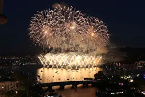 Fireworks explode during the Zueri Faescht festival over Lake Zurich in Zurich