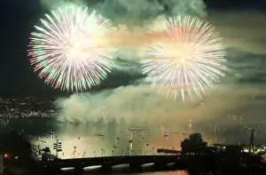 Celebration Prints: Fireworks explode during the Zueri Faescht festival over Lake Zurich in Zurich