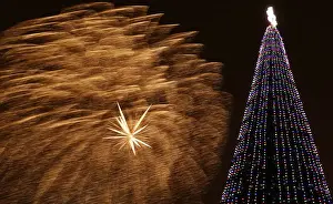 Christmas Prints: Fireworks light the sky during Orthodox Christmas celebrations in Krasnoyarsk