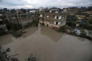 Palestinian Prints: Flooded houses are seen following heavy rains in Rafah in the southern Gaza Strip