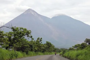 Guatemala Prints: The Fuego volcano is seen from San Miguel Los Lotes in Escuintla