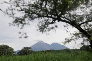 Guatemala Prints: The Fuego volcano is seen from San Miguel Los Lotes in Escuintla