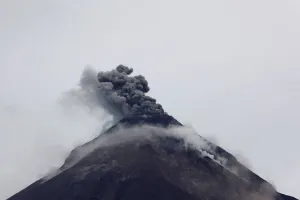 Guatemala Prints: The Fuego volcano spews out a plume of ash and smoke as seen from El Rodeo in Escuintla