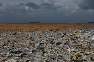 Lebanon Prints: Garbage is seen at a shore in Zouk Mosbeh