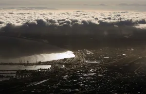 Safrica Prints: A general view of the Cape Town harbour seen from Table Mountain