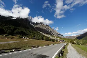 Italy Prints: General view of a closed Val Ferret road on the Italian side of the Mont Blanc massif