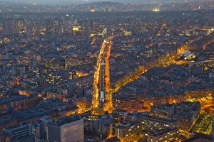 A general view shows the aerial subway and the city rooftops in Paris
