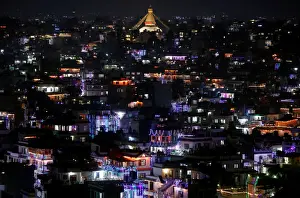 Diwali Prints: A general view shows houses decorated with lanterns and lights during the Tihar festival
