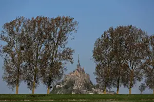 France Prints: A general view shows the Mont Saint-Michel in the French western region of Normandy