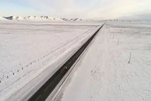 : A general view shows the R257 federal highway in the Republic of Tuva