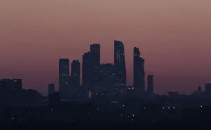 Prints of A general view shows the skyscrapers of the Moscow International Business Centre, also known as Moskva-City, during sunset in Moscow, Russia April 23, 2018. REUTERS/Anton Vaganov Russia Prints: A general view shows the skyscrapers of the Moscow International Business Centre during