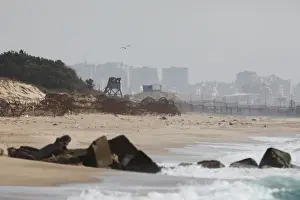 A general view shows the water border line betwen Israel