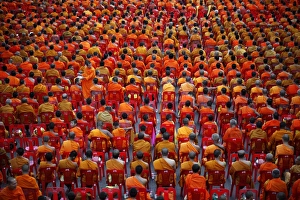 <b class=qtipBold><figcaption>GM1E7580XXX01</figcaption></b><br>Thousands of Buddhist monks attend an alms offering ceremony in Bangkok's shopping district May 8, 2011. Buddhist monks, numbering 12,600, according to organisers, attended the ceremony on Vesak Day, the annual celebration of Buddha's birth, enlightenment and death. The event was organized to pay homage to the Lord Buddha and to give moral support to the Buddhist monks and novices from the troubled southern provinces of Thailand. This year marks 2600th anniversary of the Buddha's enlightenment. REUTERS/Damir Sagolj (THAILAND - Tags: SOCIETY RELIGION) GM1E7580XXX01