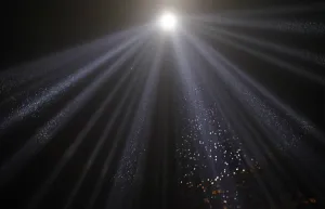<b class=qtipBold><figcaption>GM1E79C0QX401</figcaption></b><br>Rain falls through the "Tribute in Lights" is seen in lower Manhattan on the 10th anniversary of the 9/11 attacks on the World Trade Center, in New York, September 11, 2011. REUTERS/Eric Thayer (UNITED STATES - Tags: ANNIVERSARY DISASTER ENVIRONMENT) GM1E79C0QX401