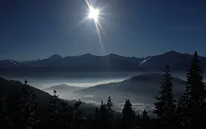 Ground fog lies down in Inntal valley during the first sunny day in 2015 in the Austrian