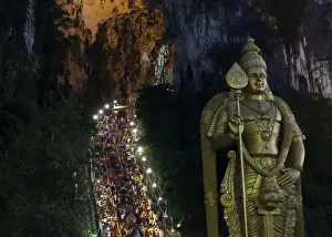 Malaysia Prints: Hindu devotees climb the steps to Batu Caves during Thaipusam in Kuala Lumpur, Malaysia