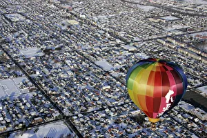 A hot air balloon flies over Obihiro, northern Japan