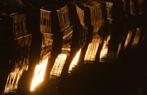 Houseboats glisten in late afternoon sunshine along their moorings on the Regent's