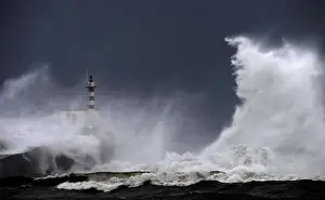 Weather Prints: Huge waves crash on the San Esteban de Pravia seafront in Asturias region