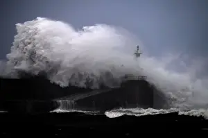 Weather Prints: Huge waves crash on the San Esteban de Pravia seafront in Asturias region