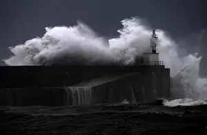 Weather Prints: Huge waves crash on the San Esteban de Pravia seafront in Asturias region