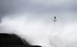 Images Dated 2014 February: Huge waves crash onto San Esteban de Pravia seafront in the northern Spanish region of
