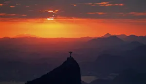 Latin America Prints: Jesus Christ the Redeemer during sunrise in Rio de Janeiro