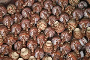 Jugs are displayed on sale at a pottery workshop in the southern Lebanese village of