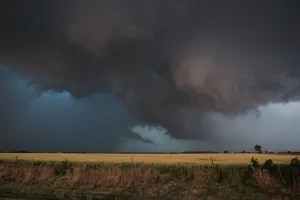 Large clouds are seen as a tornado passes south of El Reno, Oklahoma Large clouds are seen as a tornado passes south of El Reno, Oklahoma