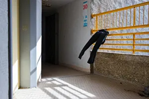 Laundry hangs out to dry in a residential apartment complex in Hong Kong
