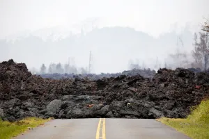 Hawaii Prints: A lava flow covers a road in the Leilani Estates subdivision during ongoing eruptions of